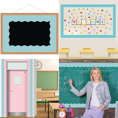 Fancy Land Light Turquoise Bulletin Board Border Scalloped Border Trim for Classroom 52ft One Roll...