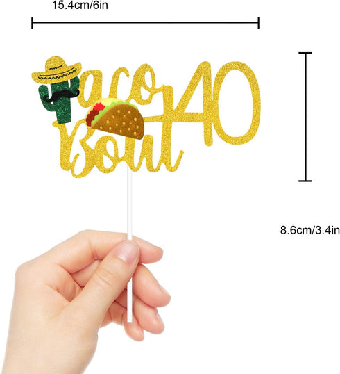 Taco Bout 40 Birthday Cake Topper - Fiesta 40th Birthday Party Glitter Taco Cactus Cake Supplies - Fabulous Forty - Mexican Summer Fiesta Party De...
