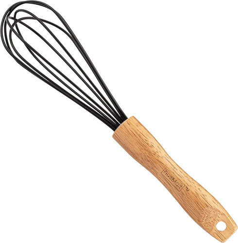10" Silicone Whisk with Wood Handle - Black Whisk Head, Perfect for Pancake Batter, Eggs, Cake Mix, Blending, Gravy and Sauces...