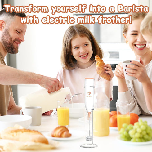 Handheld with Stainless Steel Stand USB-charging Foam Maker, DOUBLE WHISK Mini Blender and Electric Mixer Coffee Frother (Brown)...