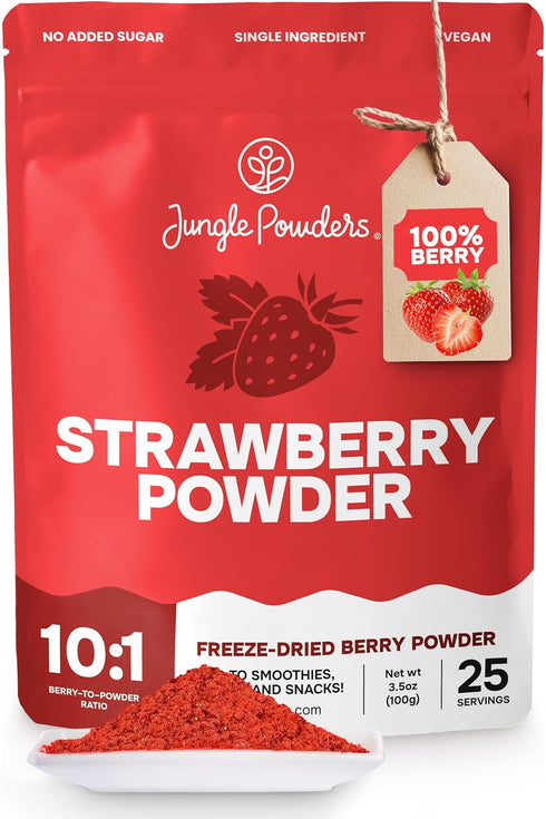 Jungle Powders Strawberry Powder 3.5 Ounce Bag Freeze Dried Strawberry Powder Dehydrated Strawberries Flavoring Additive Free Extract For Baking D...