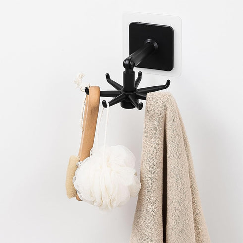 4 Pieces 360 Rotating Folding Hook Multi-purpose Hanging Utensil Holder Hook 180 Degrees Vertical Flip Self-Adhesive Hook Utensil Rack with 6 Hook...