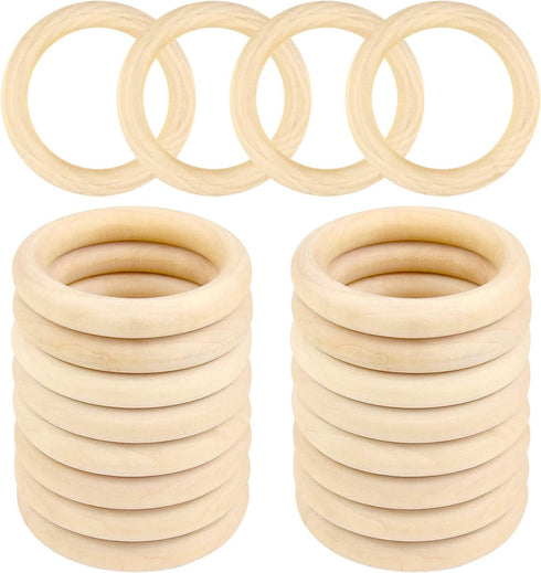 20 Pieces 70mm Wooden Rings, Natural Unfinished Solid Wooden Rings for Craft DIY, Jewelry Making...