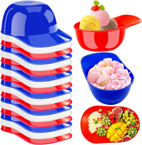 24 Pack Plastic Baseball Helmet Bowl,Mini Ice Cream Dessert Baseball Cap Bowls,Party Snack Cups for Birthday Party Supplies(Red Blue and White)...