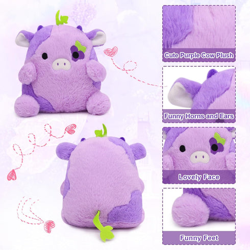 Cow Plush Cow Stuffed Animals Pillow, Purple Cow Plush Soft Cow Pillows, Kawaii Purple Plushie Cow Toy for Kids Girls Boys Birthday Gift Home Deco...