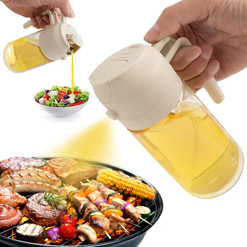 2 in 1 Glass Oil Sprayer & Dispenser, 470ml Glass Olive Oil Sprayer,Cooking Oil Sprayer,Oil Spray Bottle For Kitchen,Canola Oil Sprayer,Fryer For ...