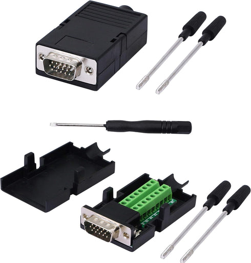 SinLoon VGA DB15 Solderless Connector 3+9 D-SUB 15 Pin VGA 3 Row Breakout Board Adaptor with Case+Screwdriver(2-Pack Male)...