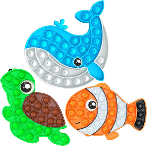3 Pack Sensory Fidget Poppers Push Bubble Toy, Silicone Squeeze Autism Anxiety Stress Relief Educational Popping Toys for Kids Adults - Clown Fish...