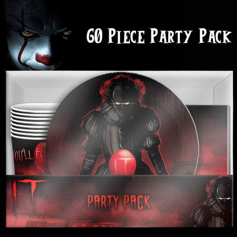 Silver Buffalo IT Pennywise the Clown 60 Pack Partyware Disposable Paper Plates, Napkins, and Cups...