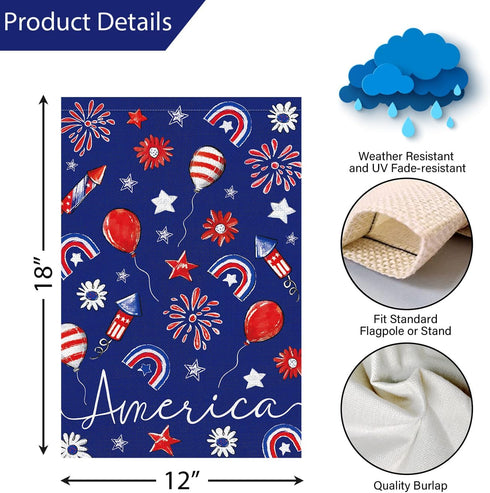 Louise Maelys 4th of July Patriotic Garden Flag 12x18 Double Sided, Small Burlap Welcome Fireworks Garden Yard House Flags for Memorial Independen...