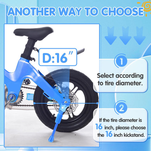 Kids Bike Kickstand for 16 Inch Wheel Children's Bicycle Single-Side Kick Stand Rear Mount Bikes Support Racks Blue for Girls and Boys Bike...