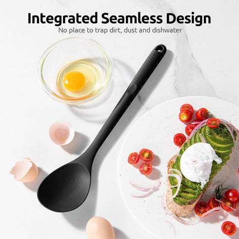 600ºF Heat Resistant Silicone Spoon: U-Taste 13.3in Solid Kitchen Cooking Spoon, Nonstick Food Grade Large & Long Soup Rubber Utensil for Mixing, ...