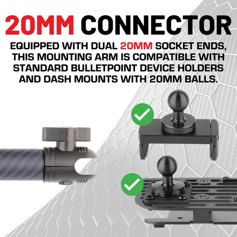 Bulletpoint Mounting Solutions Dash Mount 4.7" Arm Compatible with iPhone and Android Smartphones - Fits 20mm Attachment Ball...