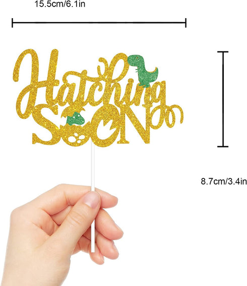 Hatching Soon Dinosaur Cake Topper - Welcome Baby Glitter Dino Eggshell Décor - Hello Baby Gender Reveal - Baby Shower It's A Boy Party Decoration...