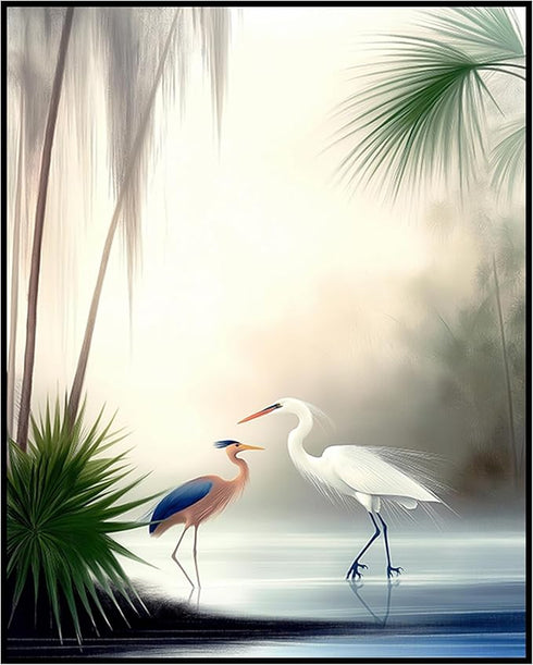 Posterizer 1 pcs-beautiful art work of pair of heron birds in nature 2-Art for Animal Lovers Gift for Art Lovers Decorations for Bedroom, Office, ...
