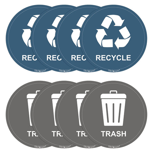 Wisdompro Recycle Sticker for Trash Can, 8 Pack of 3 inch Round Self Adhesive Trash and Recycling Stickers for Trash Bins, Garbage Containers, Ind...