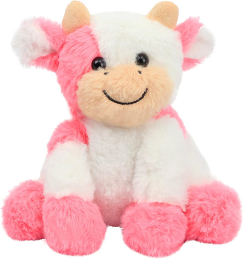Hopearl Adorable Plush Cow Toy Floppy Dairy Cattle Soft Stuffed Animal Cute Birthday for Boys Girls Kids Toddlers, Strawberry Pink, 9''...