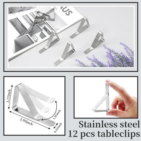 12 Pack Tablecloth Clips- Picnic Table Cloth Clips- Stainless Steel Table Cloth Cover Clamps- Table Clips for Restaurant Picnics Marquees Weddings...