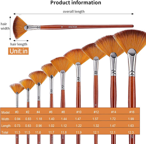 Fan Paint Brush Set of 9 Pcs, Professional Artist Acrylic Paint Brushes Set with Long Wood Handles Anti-Shedding Nylon Hair for Acrylic Watercolor...