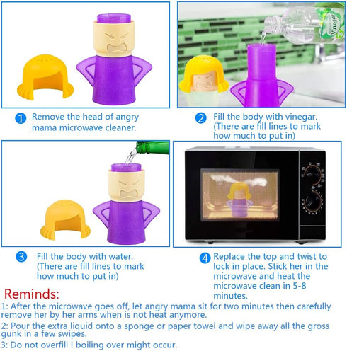 Abnaok Microwave Cleaner, 2 PCS Angry Mama Microwave Cleaner Microwave Oven Steam Cleaner Easily Clean in Minutes Cleans Add Vinegar and Water for...