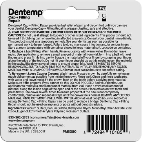 Dentemp Maximum Strength Loose Cap and Lost Filling Repair - Dental Repair Kit for Instant Pain Relief (Pack of 2)...