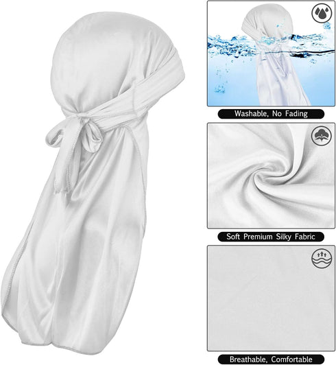 Silk Durag Long Tail Durag Breathable Pirate Headwraps Cap for 360 Waves Soft Bandana Turban Hat Hair Loss Chemo Cap...