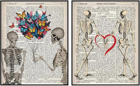 Posterizer 2 pcs-Romantic Skeletons Dictionary Gothic Decor-Romantic Art-Retro Art-Gift for Steampunk or Goth Fans-Living Room Bedroom Decor- unfr...
