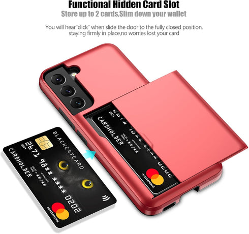 Nvollnoe for Samsung S22 Case with Card Holder 5G 6.1 inch Slim Dual Layer Heavy Duty Protective Galaxy S22 Case Hidden Card Slot Wallet Case for ...