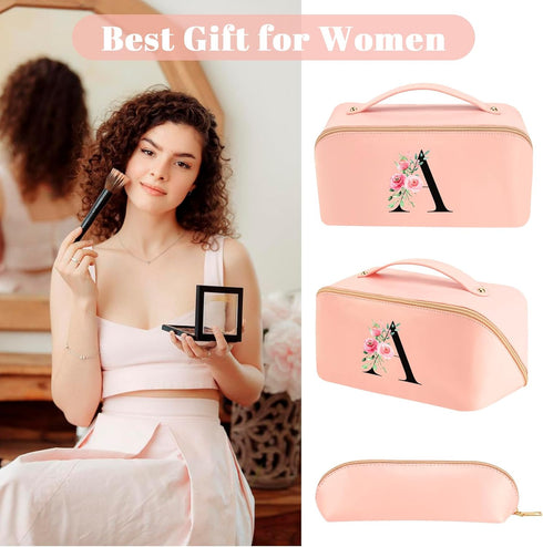 Personalized Initial Makeup Bag, Travel Cosmetic Bag with Brush Bag for Women, Large Capacity Portable Toiletry Bag Make Up Organizer...