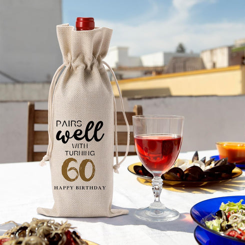 60th Birthday Gifts for Women Men, Cool Gifts for 60 Year Old Woman Grandparents Wine Gift Bag, Wine Accessories Gifts Anniversary 60th Birthday D...