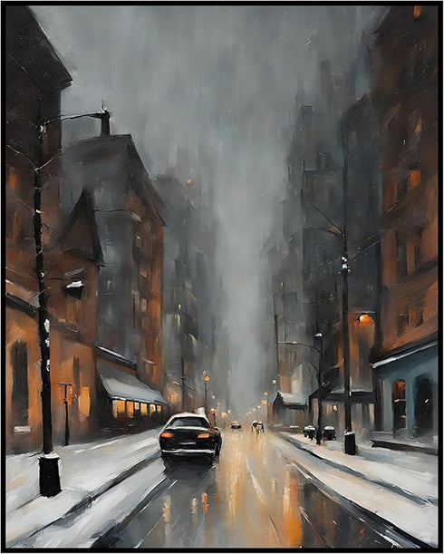 Posterizer 1 pcs-beautiful city in winter-in oil painting style -3-Landscape & Nature Art-GIft for Men Women Teens-Dining Room Decor- unframed wal...