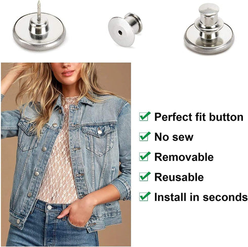 6PCS Perfect Fit Instant Button, Instant Buttons, Jean Replacement Buttons Removable Button No Sew Buttons to Extend or Reduce an Inch to Any Pant...