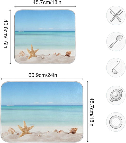 Summer Starfish Dish Drying Mats Seashells Beach Theme for Kitchen Counter Sink 16x18 in, Coastal Dish Draining Mat Baby Bottle Rack Drainer Mat D...