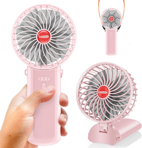 Small Portable Fan Handheld and Rechargeable: Pink Mini Hand Fans 4 Speeds Adjustable Cool Air Wind Multi angle Folding Battery Operated USB Power...