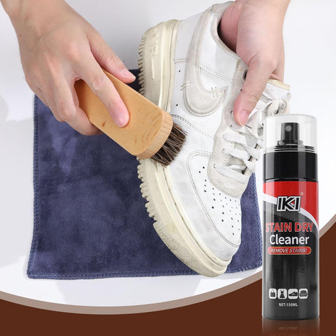 IKI Stubborn Stain Dry Cleaning Agent Set - Includes Large Horsehair Brush & 2 High-Fiber Towels - Effective on Clothes, Shoes, Fabrics, Blankets,...
