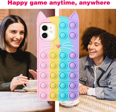 Fidget Pop Phone Case for iPhone 11 Case, Stress Relief Push Pop Bubble 3D Cartoon Funny Kawaii Cute Fun Soft Silicone Design Cover for Girls Kids...