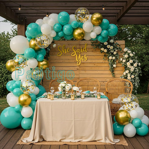 Teal Balloon Garland Kit with Gold Butterflies – Turquoise, Blue and Green, White & Gold Balloons in 18", 12", 5" Sizes – for Graduation, Baby Sho...