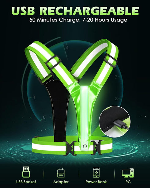 Zacro LED Reflective Vest Running Gear, 5 Lights Colors High Visibility Reflective Running Gear Rechargeable Light Up Running Vest for Walking Run...