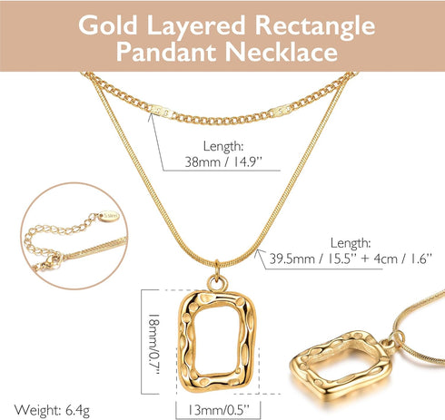 Evabelle Gold Layered Necklace for Women Trendy Jewelry 14K Real Gold Plated Chunky Chain Stackable Necklaces Dainty Choker Necklaces Rectangle Sq...
