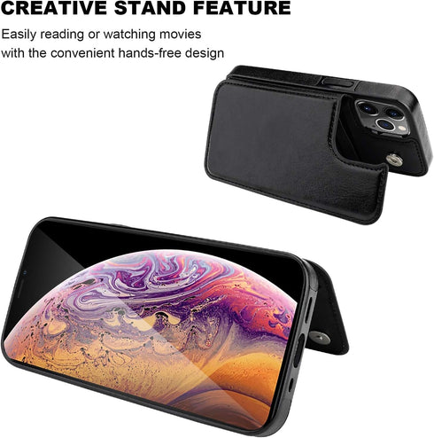 ONETOP Compatible with iPhone 12 Compatible with iPhone 12 Pro Wallet Case with Card Holder, PU Leather Kickstand Card Slots Case, Double Magnetic...