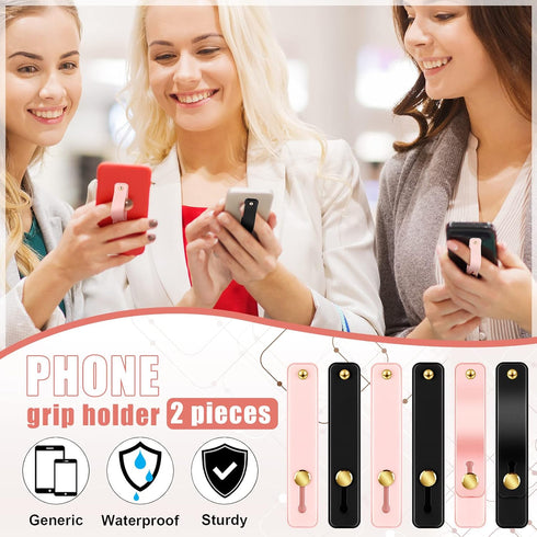 Weewooday 6 Pieces Phone Grip Holder Cell Phone Grip Strap Telescopic Finger Strap Stand Universal Finger Kickstand for Most Smartphones(Black, Pi...