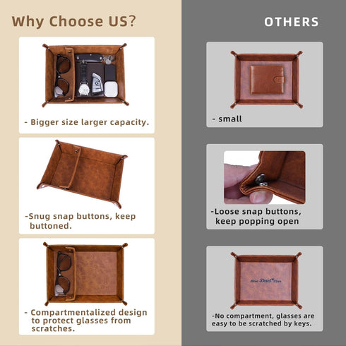 PU Leather Tray and Keychain Desktop Storage Organizer for Men, Gifts for Dad Husband Him for Birthday Anniversary from Daughter Son Wife, Unique ...