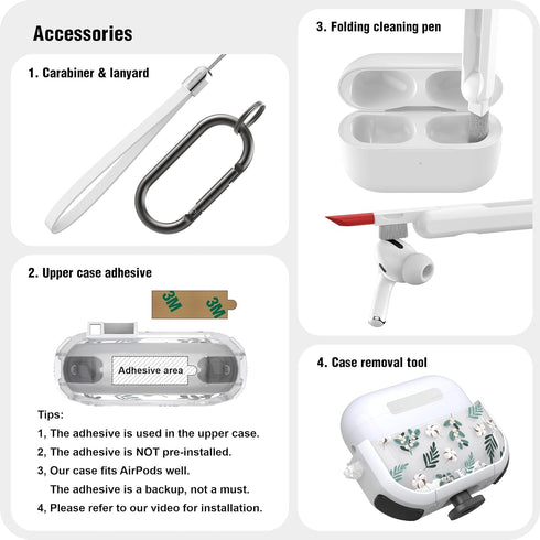 Case for AirPods Pro & Pro 2 Case Cover Secure Lock Automatic Snap Switch Clip Cleaner Kit Lanyard Women Stylish Leaf Full Body Hard Shell Front L...