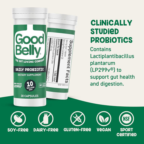 GoodBelly Probiotic Capsules for Digestive Health | Vegan Probiotic Supplement with 10 Billion Live Cultures | Probiotics for Women & Men | 30 Cap...