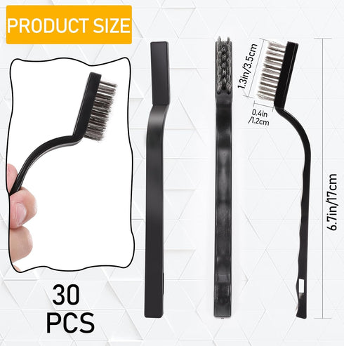 30 Pieces Mini Wire Brush,Stainless Steel Brush,Curved Handle Masonry Scratch Brush,Metal Wire Brushes for Cleaning,Wire Bristles Brush Set for Cl...