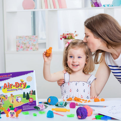 Air Dry Clay 26 Corlors, Modeling Clay for Kids, DIY Soft Magic Clay, Non-Sticky, Molding Clay with Sculpting Tools and Play Cards, Arts and Craft...