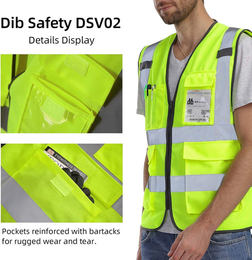 Vest Reflective ANSI Class 2, High Visibility Vest with Pockets and Zipper, Construction Work Vest Hi Vis Yellow XL...