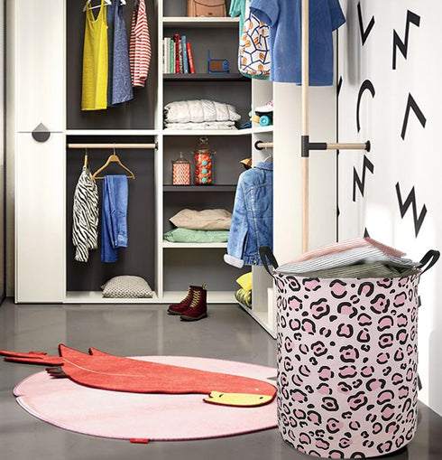 19.7 Inches Large Laundry Basket Waterproof Round Cotton Linen Collapsible Storage bin with Handles for Hamper Kids Room,Toy Storage(Leopard print...