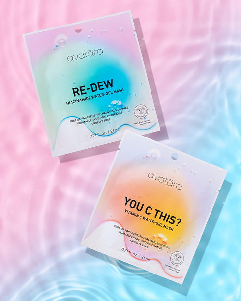 Avatara - Re-Dew Niacinamide Water-Gel Mask, Hydrating Mask, Sheet Masks with Niacinamide and Hyaluronic Acid, Facial Mask Made with Natural Fiber...