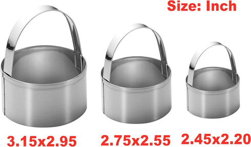 3 Pieces Round Biscuit Cutter with Handle - Stainless Steel Round Circle Doughnut Cutter Baking Molds Assorted Size...